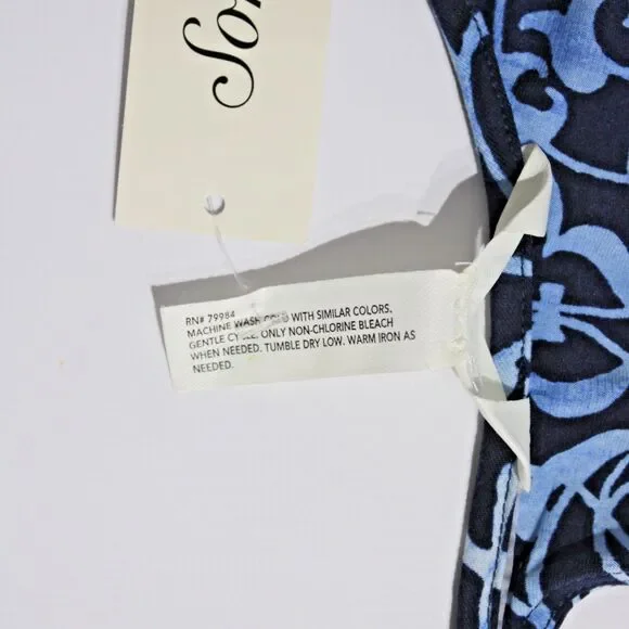 Soma Sleeveless Casual Smocked Mini Dress Blue Floral Hippie Boho Women Size XL - Picture 6 of 10